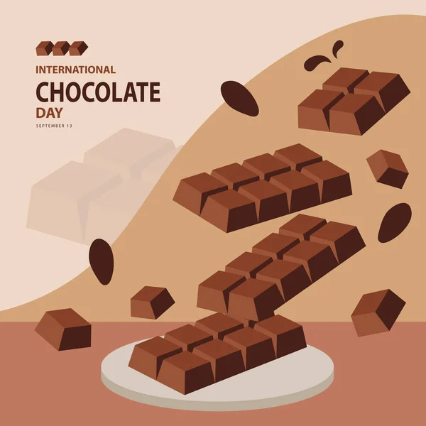 Journée Internationale Chocolat Septembre Avec Illustration Vectorielle Chocolat Podium Fève — Image vectorielle