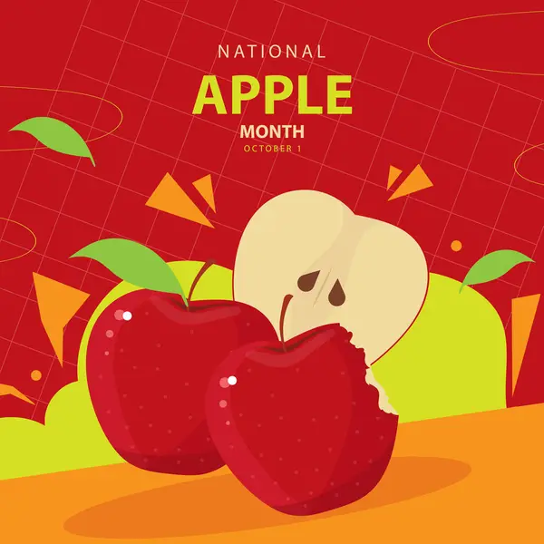 stock vector National Apple Month on october 1, with concept whole and slice apple vector illustration and text isolated on abstract background for commemorate and celebrate National Apple Month.