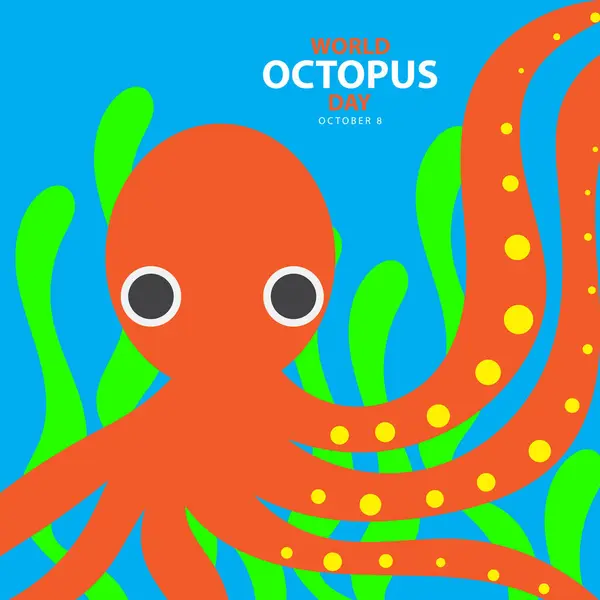 Ein Oktopus Meer Und Algenvektorillustration Und Text Isoliert Auf Blauem — Stockvektor