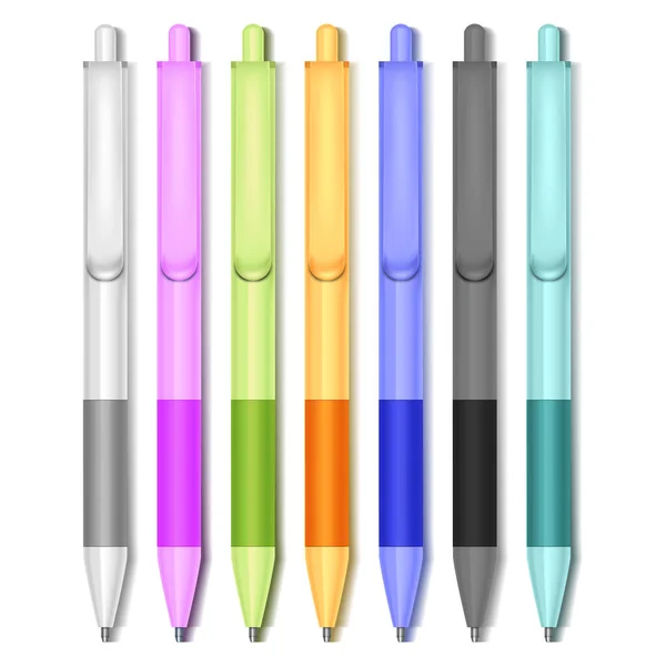 着色されたペン ブランディングロゴビジネスプレゼンテーションのための現実的なスタイルのブランクモックアップコレクション ベクターイラスト — ストックベクタ