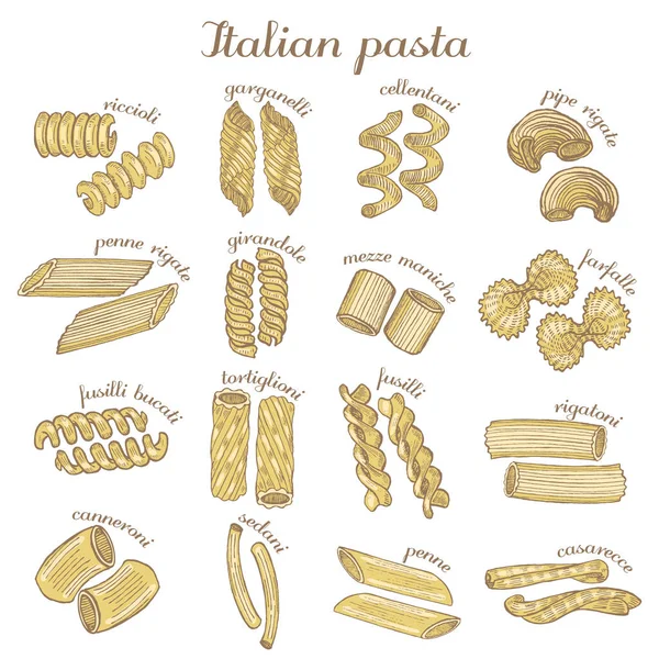 Conjunto Massas Pasta Italiana Estilo Desenhado Mão Para Folhetos Design — Vetor de Stock