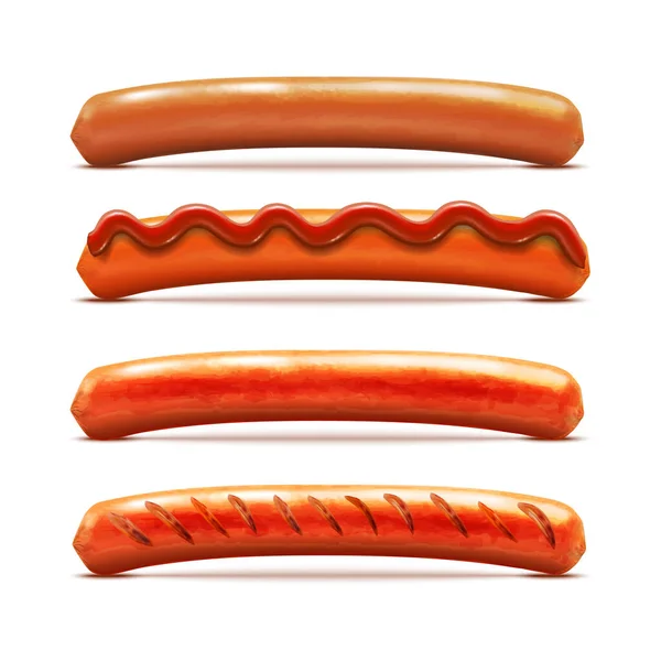 Set Saucisses Saucisses Grillées Dans Style Réaliste Pour Les Prospectus — Image vectorielle