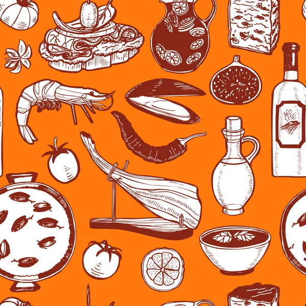 Muster Mit Spanischem Essen Hintergrund Handgezeichneten Stil Für Surface Design — Stockvektor