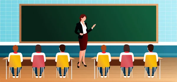 Concept Retour École Avec Les Élèves Enseignants Classe Happy Teacher — Image vectorielle