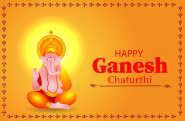 Ganesh Chaturthi festivali için Tanrı Ganesha 'nın resmi. Hindistan vektör afiş afişi tebrik kartı dekorasyonu.