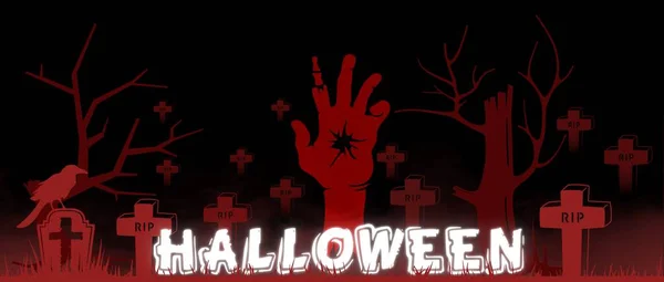 Happy Halloween Poster Graveyard Scary Hand Crow Tree Haunted Dark — Stock Photo, Image