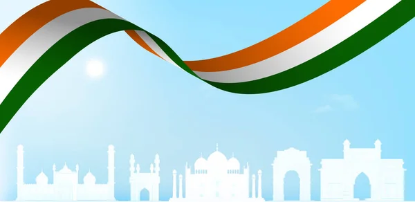Індія Туристичний Плакат Історичним Місцем Індії Прапор Стрічки Небом — стокове фото