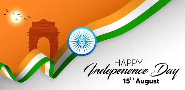 Ευτυχισμένη Ημέρα Ανεξαρτησίας Ινδία Αφίσα Ινδική Σημαία Κορδέλα Ινδική Πύλη — Φωτογραφία Αρχείου