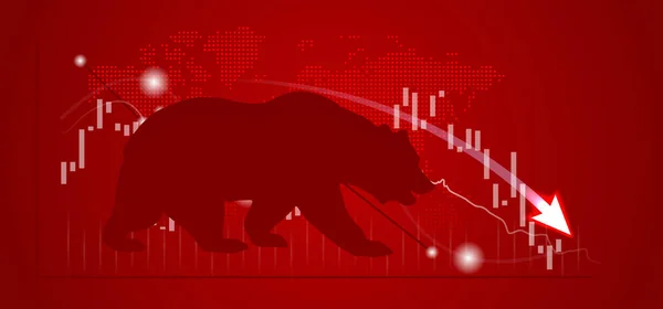 ear market concept with stock chart crisis red price drop arrow down chart fall, stock market bear finance risk trend investment business and money losing economic with glowing dots graph