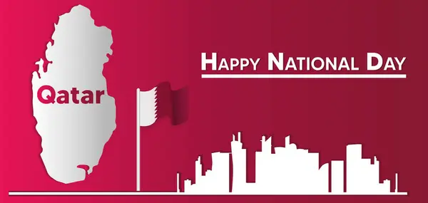 Qatar Giornata Nazionale Con Paesaggio Urbano Qatar Sventolando Bandiera Vettoriale — Foto Stock