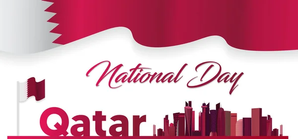 カタール国民の日 カタール独立記念日 12月18日 ドーハのカタールの首都の街並みを眺め 空にカタールの旗を振る — ストック写真