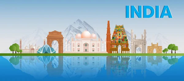 India Affisch Stadsbild Med Berömda Indiska Turist Platser Illustration Affisch — Stockfoto