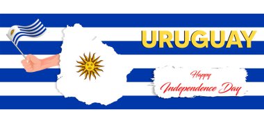 Uruguay bağımsızlık günü haritada el sallayan bayrak taşıyıcısı posteriyle