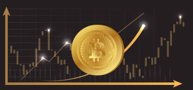Siyah arkaplan parlama efektli bitcoin büyüme grafiği
