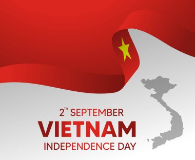 Vietnam Ulusal Günü Kurdele bayrağı ve haritayla Bağımsızlık Günü