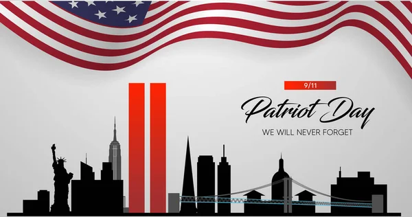 Patriot day. September 11 we will never forget patriot day background. United states flag poster. Vector illustration.