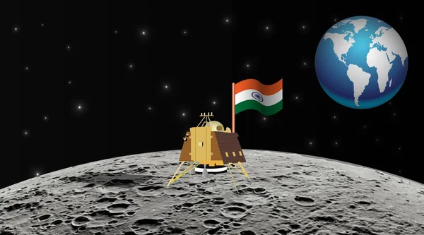 Indický Měsíc Mise Vikram Lander Měsíc Prostor Plakát Měsícem Zemí — Stock fotografie