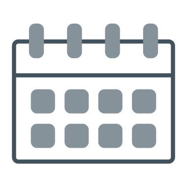 Takvim simgesi vektörü. biçim iki renkli düz semboldür, yuvarlak gri ve gri renkler, beyaz arkaplan, beyaz arkaplan