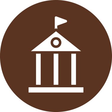 Banka binası ikonu. vektör biçimi düz ikonik semboller, yuvarlak açılar, kahverengi renk, beyaz arkaplan.