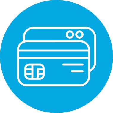 Kredi kartı ikonu. vektör biçimi yuvarlak açılı düz ikonik semboldür, mavi renk, beyaz arkaplan.