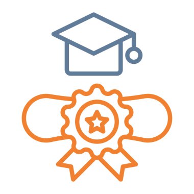Kurdeleli ve madalyalı diploma, çizgi ikonu tasarımı. vektör