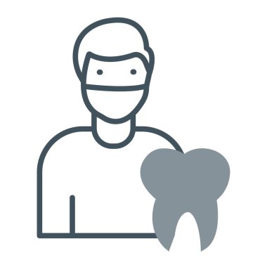 Maske çizgisi ikonu olan dişçi, diş sağlığı konsepti, beyaz arka planda diş bakımı sembolü, diş bakımı ve diş ikonu olan hasta.