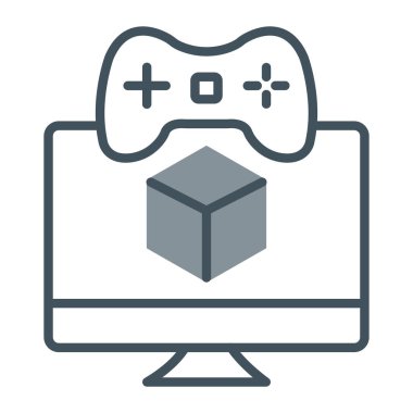 Oyun kutusu ince çizgi simgesi, bilgisayar oyunu ve oyun sahası, joystick işareti, vektör grafikleri beyaz arkaplan üzerinde doğrusal desen