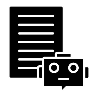 Robot ve belge satırı ve glyph simgesi, vektör illüstrasyonu, dosya dosyası vektörü.