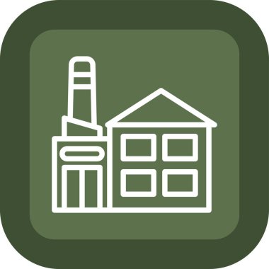 Fabrika vektör simgesi. biçim yeşil yuvarlak kare düğme, gri ve gri renkler, beyaz arkaplan