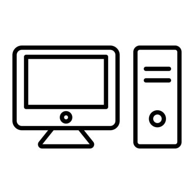Bilgisayar ve dizüstü bilgisayar hattı simgesi. Beyaz arkaplan üzerindeki bilgisayar monitörü, bilgisayar ve pc vektör çizimi web ve uygulama tasarımı için izole edilmiş sınır biçimi