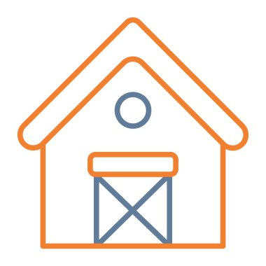 Çiftlik evi vektör simgesi. biçim düz sembol, turuncu renk, yuvarlak açılar, beyaz arkaplan