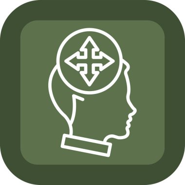 Beyin ampulü vektör pictogram resim biçimi yuvarlak kare tuşlu, yeşil ve gri renkli düz bir simgedir..