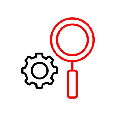 Büyüteç ve vites simgesi. vektör illüstrasyonu