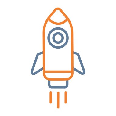 Roket ince çizgi simgesi, roket ve roket, roket vektör grafikleri, beyaz arkaplanda renkli doğrusal desen, 10 birim.