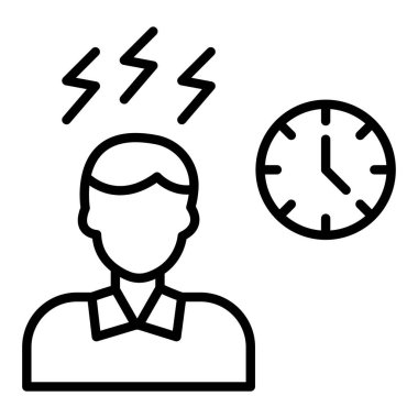 Zaman yönetim çizgisi ikon vektörü olan bir iş adamı. Zaman yönetimi işareti olan bir adam. izole edilmiş çizgi simgesi siyah illüstrasyon