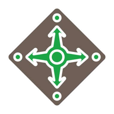 Yönlendirme ok vektör simgesi. biçim düz yuvarlak kare simgesi, eko yeşil ve gri renkler, beyaz arkaplan