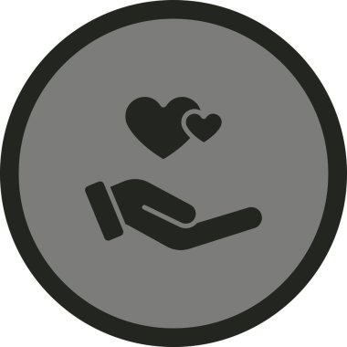 Kalp bakımı ikonu. biçim çift renkli düz yuvarlak sembol, gri ve gri renkler, yuvarlak açılar, beyaz arkaplan.