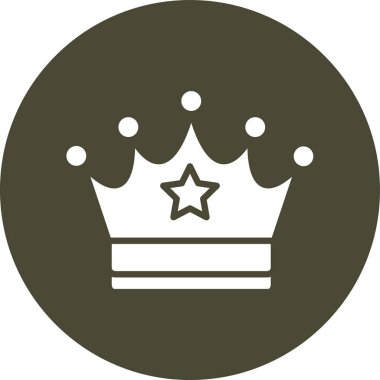 Taç vektör simgesi. Bu düz yuvarlak sembol beyaz arkaplan üzerinde gri renk ve gri renkler kullanır.