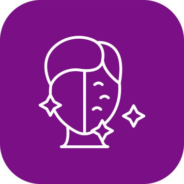 Mor çizgi ikonu olan güzel bir kadın kafası.