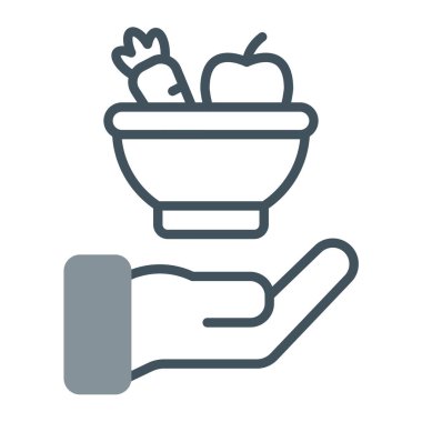 Bir kase elma ve kase dolusu kase ve kase, ikon, yemek ve sağlıklı yiyecek konsepti, sağlıklı beslenme, organik gıda tabelası, beyaz arka plan.