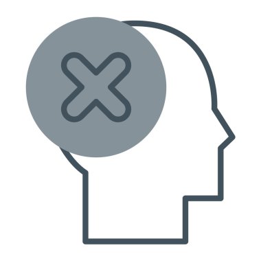 Beyin ve çapraz çizgi ikonu, çapraz konsepte sahip insan kafası, beyaz arka planda insan beyni ve beyaz vektör işareti, insan beyni ikonu biçim kavramı