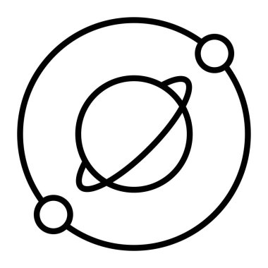 Atom simgesi. Beyaz arkaplanda izole edilmiş web tasarımı için Atom vektör simgesi ana hatları