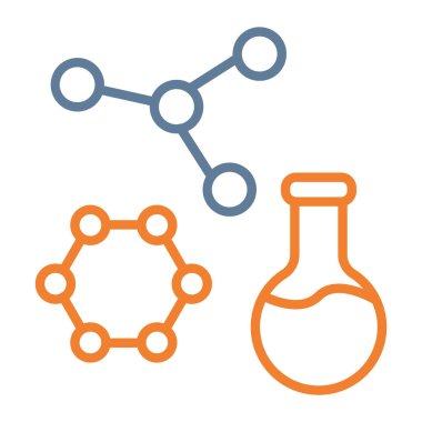 Kimyasal deney vektör simgesi. biçim düz grafik sembolü, kobalt ve gri renkler, beyaz arkaplan.