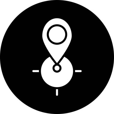 Harita konumu simgesi. Kabartma biçimi düz ikonik sembol, yuvarlak açılar, siyah renk, beyaz arkaplan.