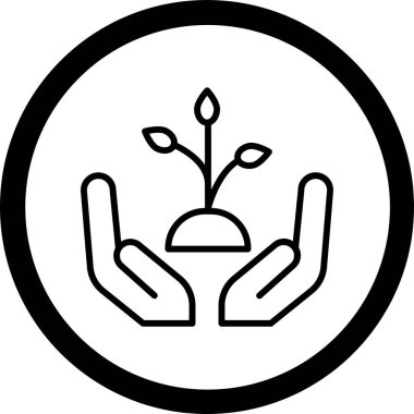 Bitki simgesini tutan bir elin vektör çizimi