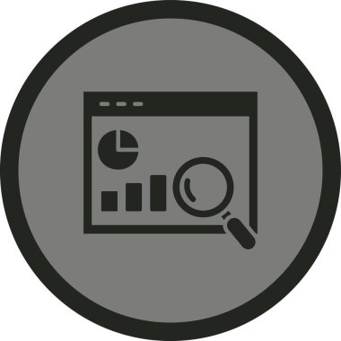 Analiz sembolü. Bu yuvarlak düz sembol beyaz arkaplanda siyah ve gri renklerle çizilir.