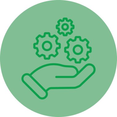 Bir vites simgesini tutan el. vektör illüstrasyonu