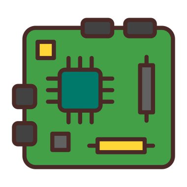 Mikroçip simgesi. Taslak mikroçip vektör rengi düz izole