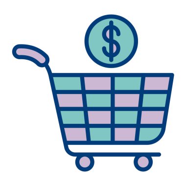 Dolar sembolü çizimi olan alışveriş arabası