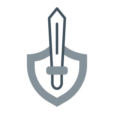 Kılıç kalkanı ince çizgi simgesi, askeri kavram, kılıçlı kalkan, beyaz arka planda kalkan işareti, mobil model için ortaçağ kalkan simgesi